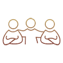 Icon of three people, the middle man is mediating between the other two